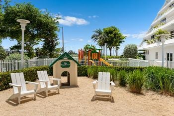 Pet friendly dog park area with seating